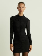 Reiss Black Sabrina Ruched-Jersey Mini Dress - Image 1 of 7