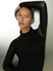 Reiss Black Sabrina Ruched-Jersey Mini Dress - Image 4 of 7