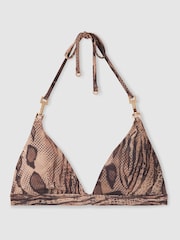 Reiss Mink Riah Snake Print Triangle Halter Neck Bikini Top - Image 2 of 5