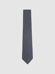 Reiss Indigo Noto Silk Floral Medallion Tie - Image 1 of 4