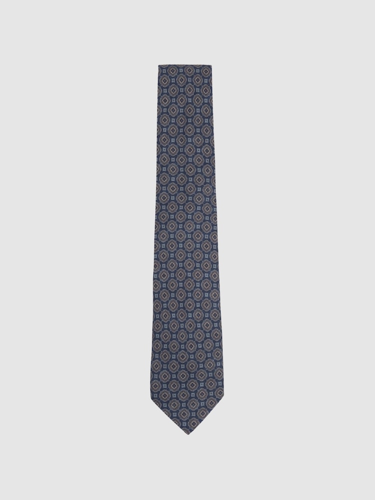 Reiss Indigo Noto Silk Floral Medallion Tie - Image 1 of 4