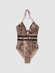 Reiss Mink Hope Snake Print Mesh Swimsuit - Image 2 of 5