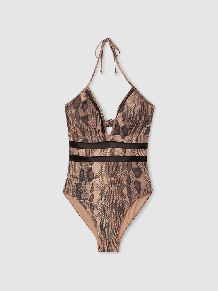 Reiss Mink Hope Snake Print Mesh Swimsuit - Image 2 of 5