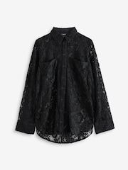 Black Floral Print Lace Long Sleeve Shirt - Image 4 of 8