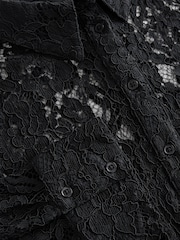 Black Floral Print Lace Long Sleeve Shirt - Image 6 of 8
