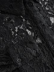 Black Floral Print Lace Long Sleeve Shirt - Image 8 of 8