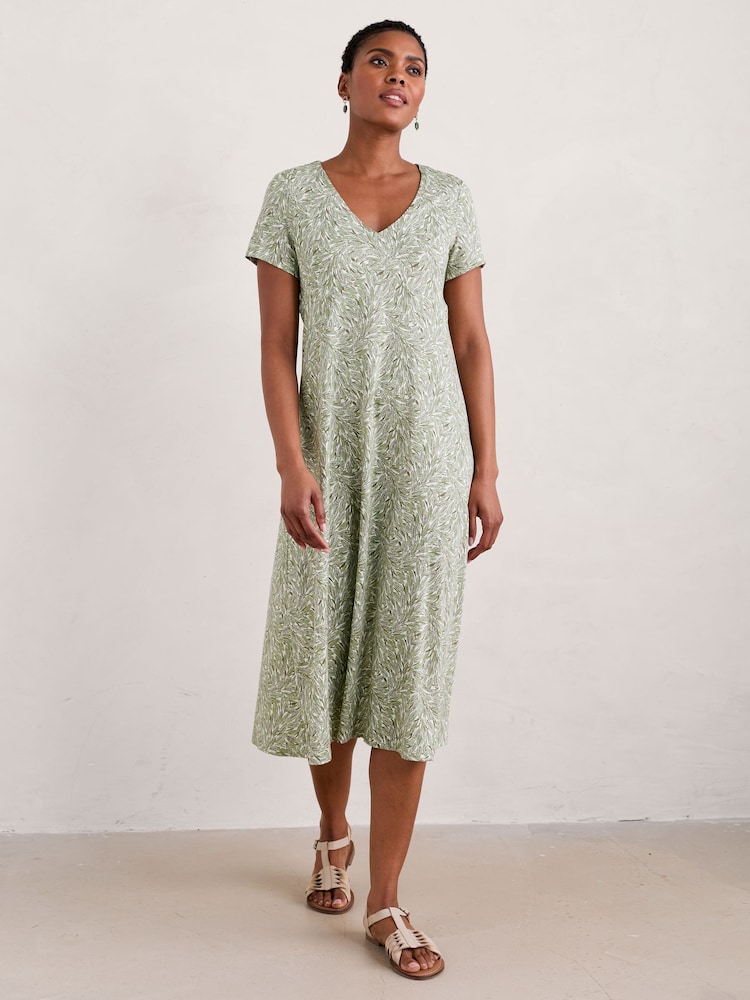 Seasalt Cornwall Green Tamsyn V-Neck Jersey Midi Dress - Image 1 of 5