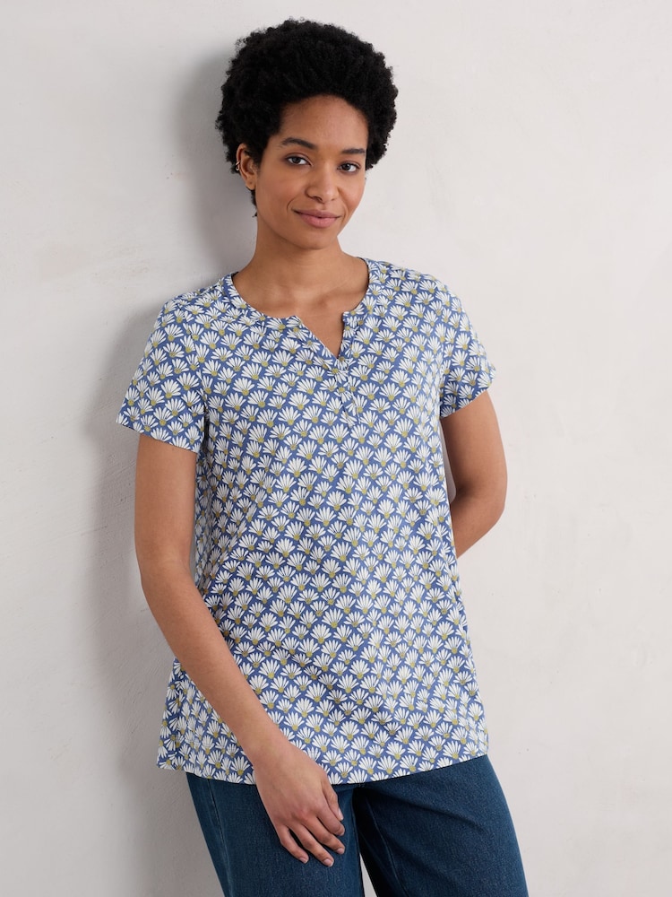 Seasalt Cornwall Blue Risso Short Sleeve Top - Image 1 of 5 Seasalt Cornwall Blue Risso Short Sleeve Top - Image 1 of 5