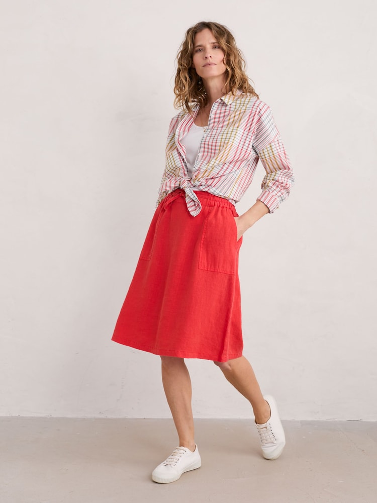 Seasalt Cornwall Red Pepper Moth 100% Linen Skirt - Image 1 of 5