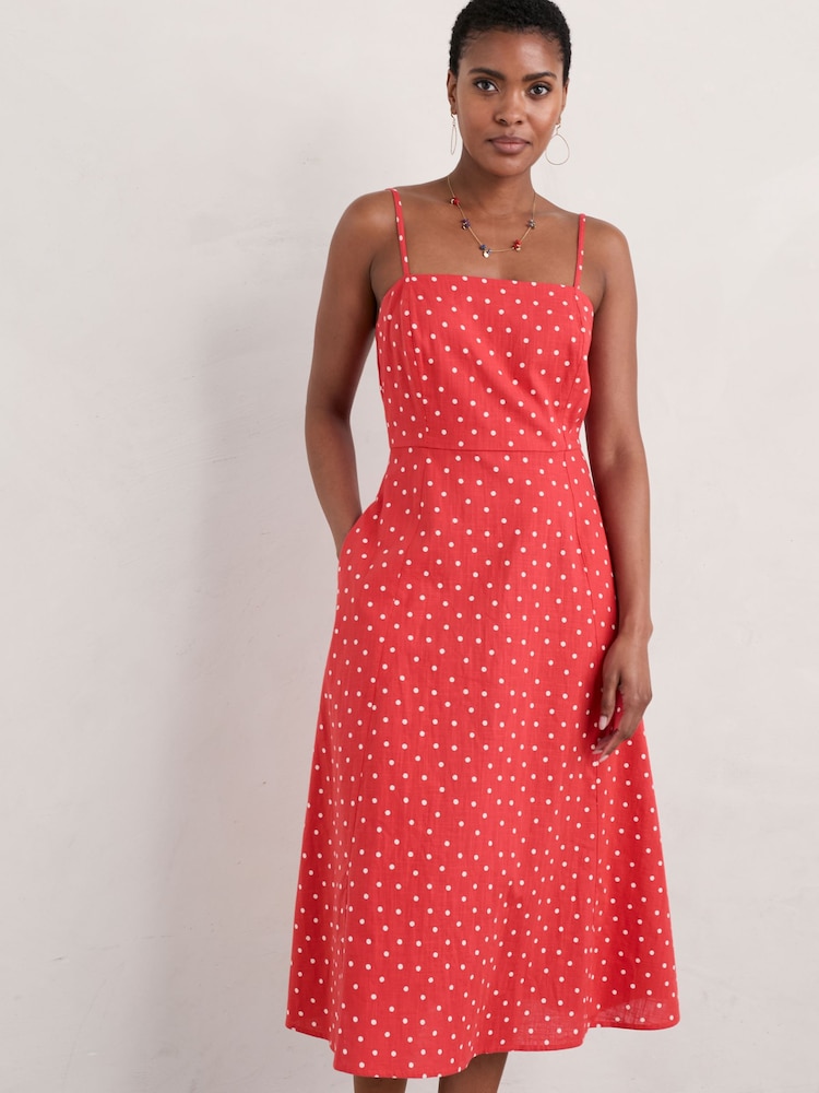 Seasalt Cornwall Red Multi Swallow Hill Printed A-Line 100% Linen Skirt - Image 1 of 5