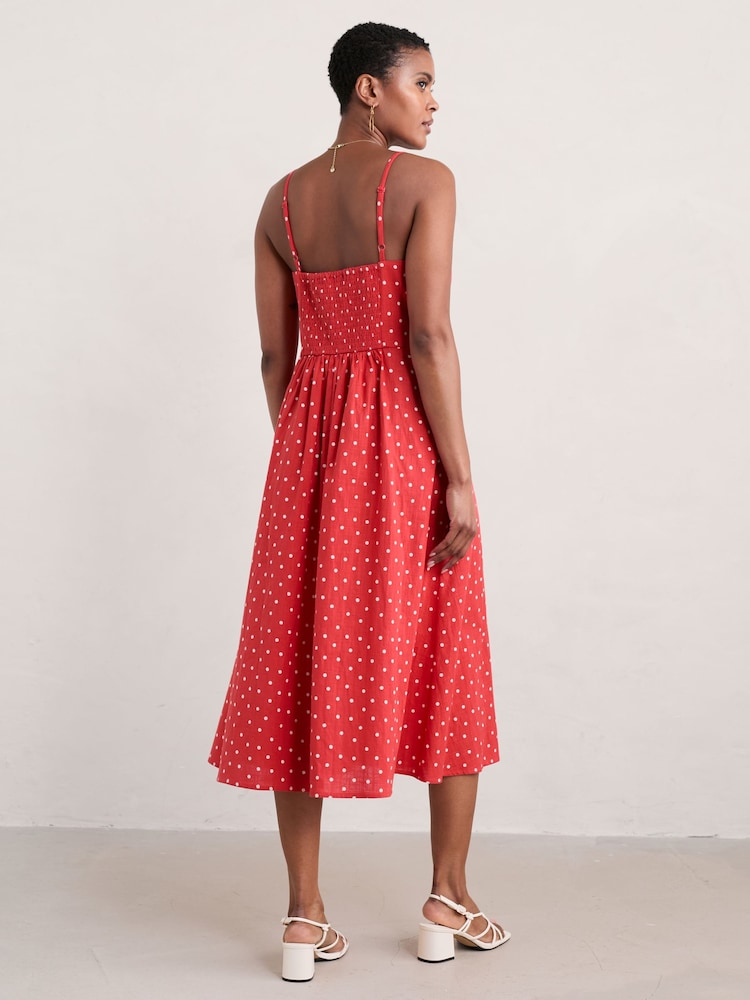 Seasalt Cornwall Red Multi Swallow Hill Printed A-Line 100% Linen Skirt - Image 2 of 5