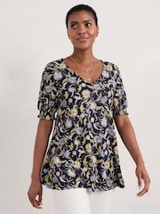 Seasalt Cornwall Blue Rosehip V-Neck Jersey Top - Image 1 of 5