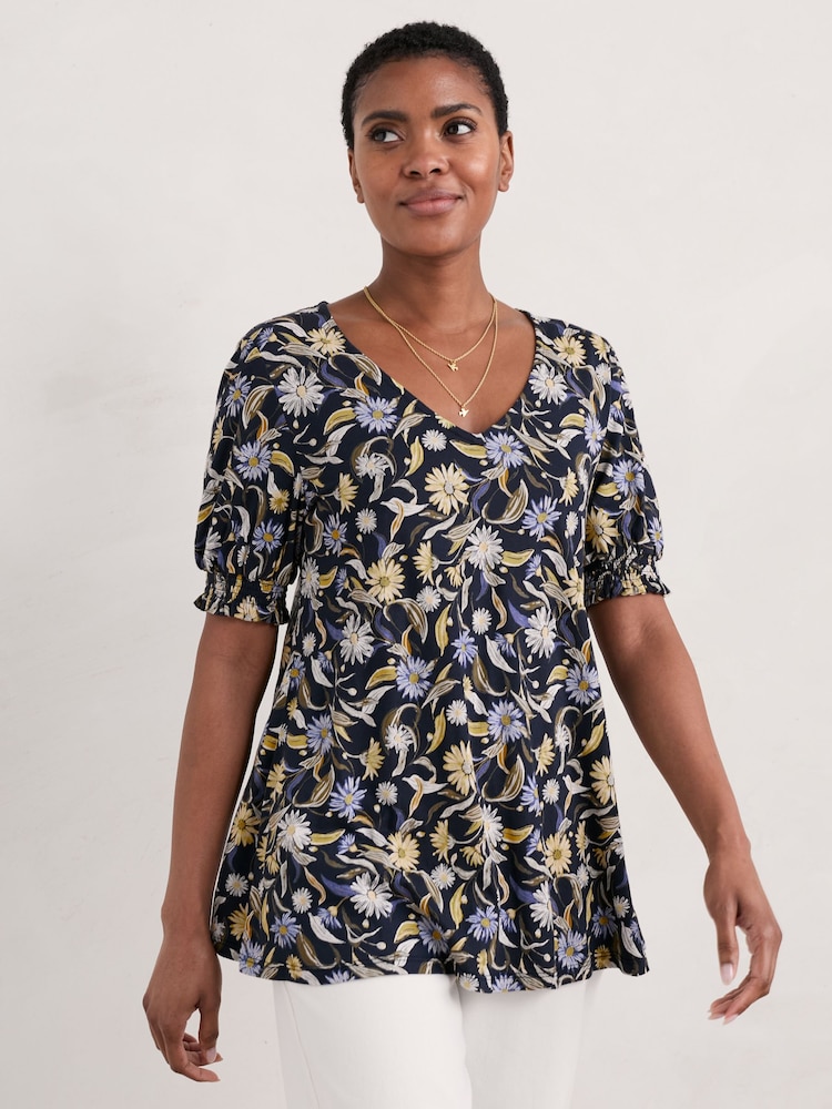 Seasalt Cornwall Blue Rosehip V-Neck Jersey Top - Image 1 of 5