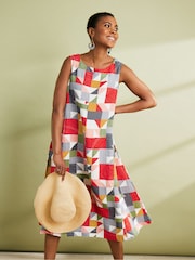 Seasalt Cornwall Black Multi Swallow Hill Printed A-Line 100% Linen Skirt - Image 1 of 8