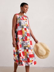 Seasalt Cornwall Black Multi Swallow Hill Printed A-Line 100% Linen Skirt - Image 3 of 8