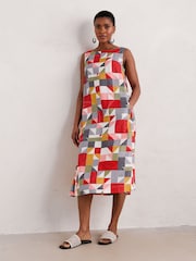 Seasalt Cornwall Black Multi Swallow Hill Printed A-Line 100% Linen Skirt - Image 4 of 8