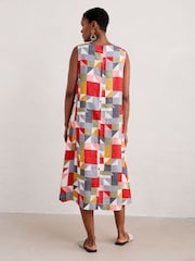 Seasalt Cornwall Black Multi Swallow Hill Printed A-Line 100% Linen Skirt - Image 5 of 8