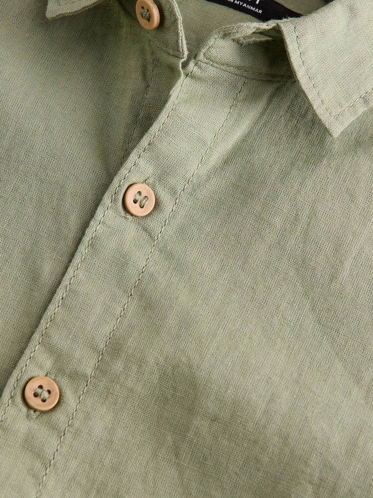 Khaki/Green Single Short Sleeves Linen Blend Shirt (3mths-16yrs) - Image 3 of 4
