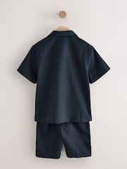 Navy Short Sleeves Revere Collar Texture Shirt & Shorts Set (3-16yrs) - Image 3 of 5