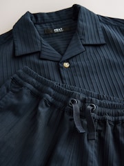 Navy Short Sleeves Revere Collar Texture Shirt & Shorts Set (3-16yrs) - Image 5 of 5