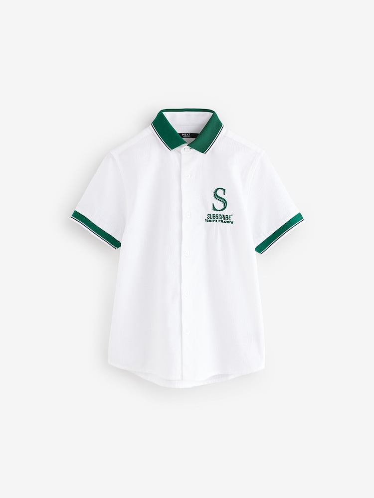White 100% Cotton Short Sleeve Bowling Shirt (3-16yrs) - Image 1 of 4
