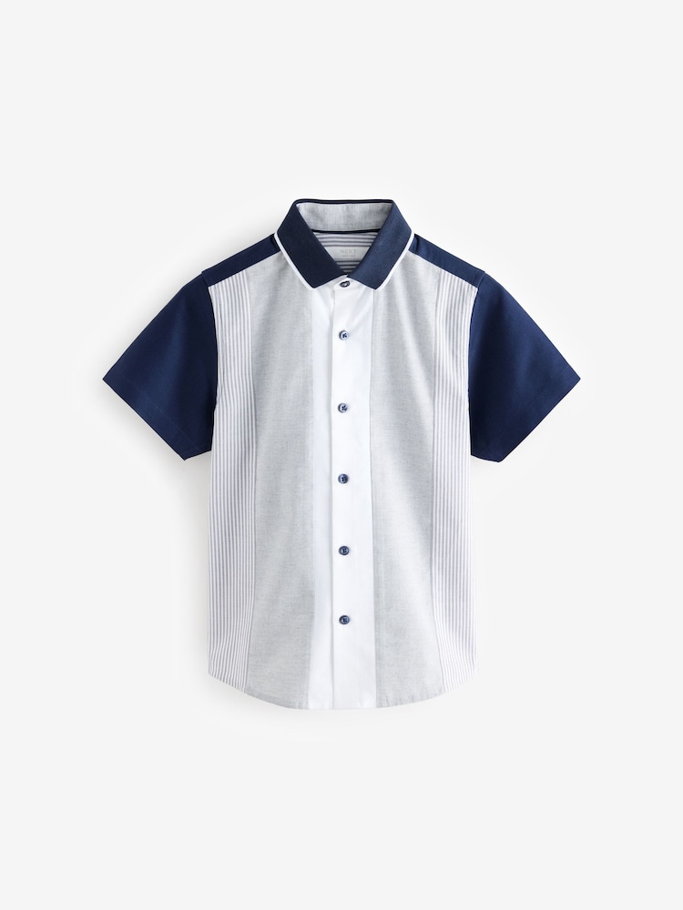 Navy/White Smart Colorblock Short Sleeves Colourblock Shirt (3-16yrs) - Image 1 of 4 Navy/White Smart Colorblock Short Sleeves Colourblock Shirt (3-16yrs) - Image 1 of 4