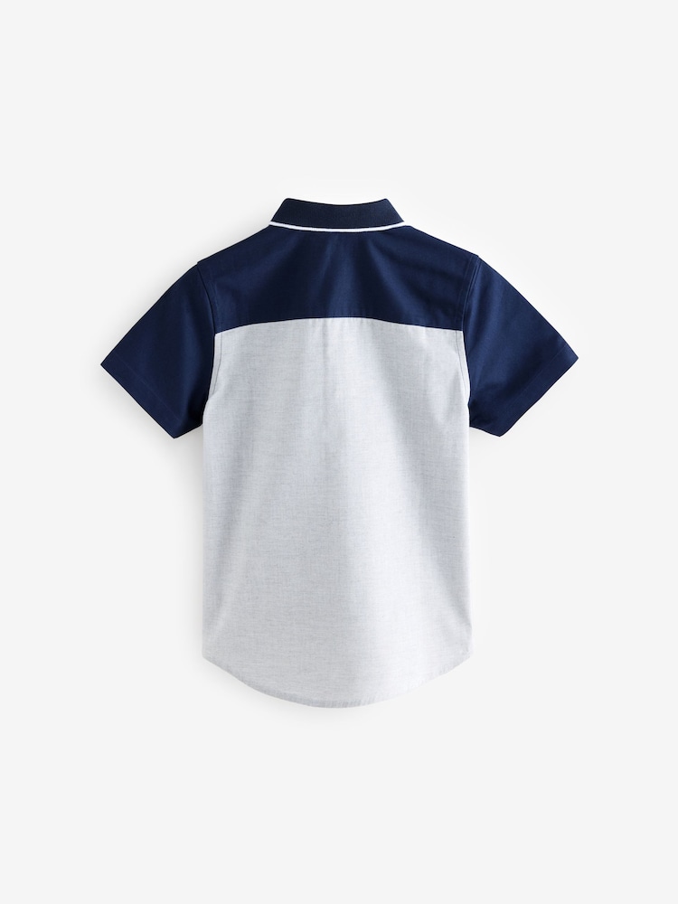 Navy/White Smart Colorblock Short Sleeves Colourblock Shirt (3-16yrs) - Image 2 of 4