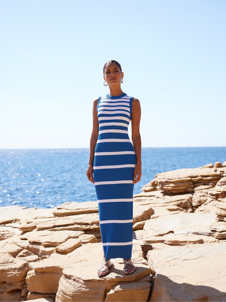 Ro&Zo Blue Stripe Sleeveless Knitted Dress - Image 2 of 5