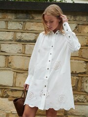 Ro&Zo White Laser Cut Hem 100% Cotton Shirt Dress - Image 1 of 7