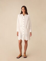 Ro&Zo White Laser Cut Hem 100% Cotton Shirt Dress - Image 4 of 7