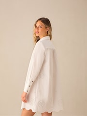 Ro&Zo White Laser Cut Hem 100% Cotton Shirt Dress - Image 7 of 7