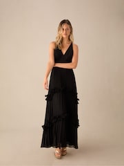 Ro&Zo Black Sienna Pleated Frill Maxi Dress - Image 4 of 8