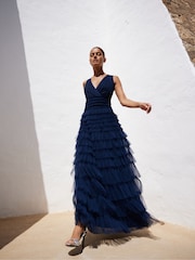 Ro&Zo Blue Anoushka Tulle Tiered Maxi Dress - Image 1 of 8