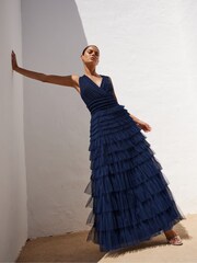 Ro&Zo Blue Anoushka Tulle Tiered Maxi Dress - Image 2 of 8