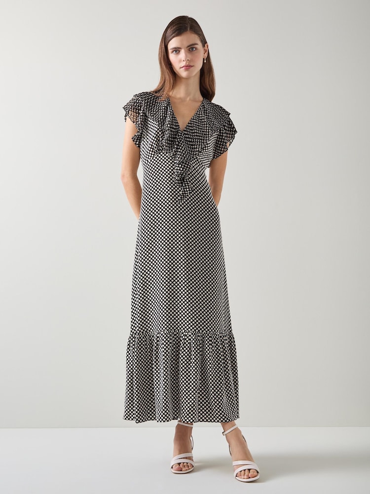 LK Bennett Black Polka Dot Daphne Pleated Dress - Image 1 of 7 LK Bennett Black Polka Dot Daphne Pleated Dress - Image 1 of 7