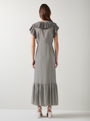 LK Bennett Black Polka Dot Daphne Pleated Dress - Image 2 of 7
