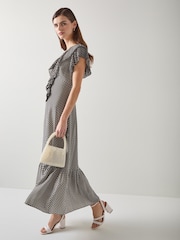 LK Bennett Black Polka Dot Daphne Pleated Dress - Image 5 of 7