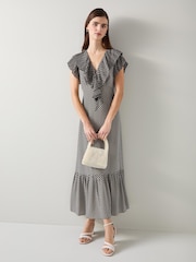 LK Bennett Black Polka Dot Daphne Pleated Dress - Image 6 of 7