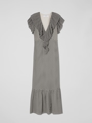 LK Bennett Black Polka Dot Daphne Pleated Dress - Image 7 of 7