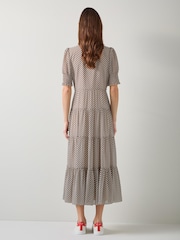 LK Bennett Ecru/Black Coco Polka Dot Tie Neck Dress - Image 2 of 5