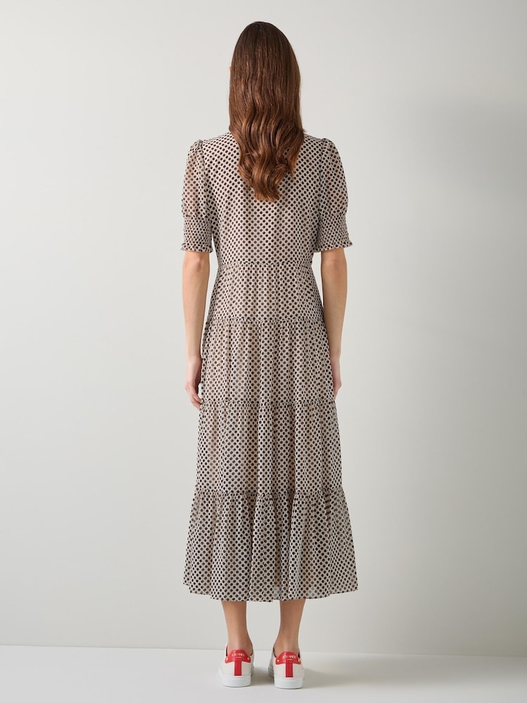 LK Bennett Ecru/Black Coco Polka Dot Tie Neck Dress - Image 2 of 5