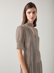 LK Bennett Ecru/Black Coco Polka Dot Tie Neck Dress - Image 3 of 5