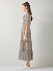 LK Bennett Ecru/Black Coco Polka Dot Tie Neck Dress - Image 4 of 5