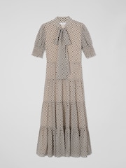 LK Bennett Ecru/Black Coco Polka Dot Tie Neck Dress - Image 5 of 5