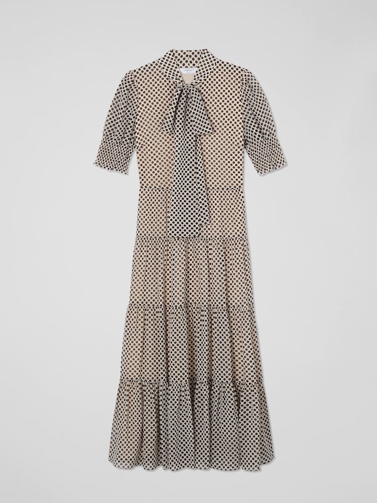 LK Bennett Ecru/Black Coco Polka Dot Tie Neck Dress - Image 5 of 5