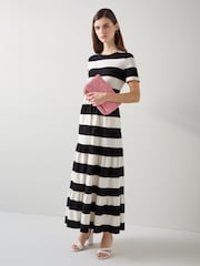 LK Bennett Black Stripe Leigh Jersey 100% Cotton Dress - Image 1 of 4