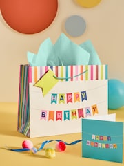 Teal Blue Bright Bunting Birthday Gift Bag and Card Set - Image 1 of 3