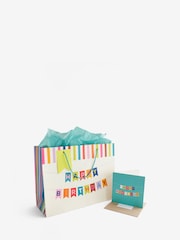 Teal Blue Bright Bunting Birthday Gift Bag and Card Set - Image 3 of 3