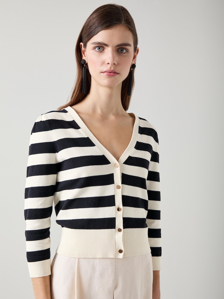LK Bennett Black Bells Stripe Cardigan - Image 3 of 3 LK Bennett Black Bells Stripe Cardigan - Image 3 of 3