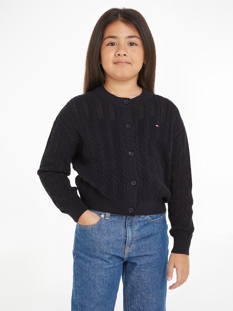 Tommy Hilfiger Blue Regular Fit Essential Cable Cardigan - Image 1 of 6